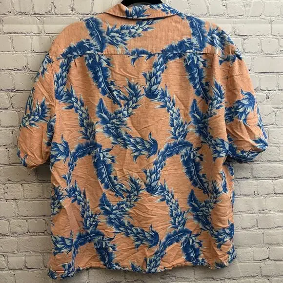 Caribbean Pure Silk Orange Blue Tropical Button Down Shirt Size XL *READ - Picture 4 of 7